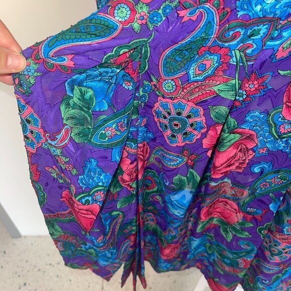 Diane Freis Skirt Set Womens Vintage Floral Purple Red Blue Polyester Top Button - Picture 3 of 15